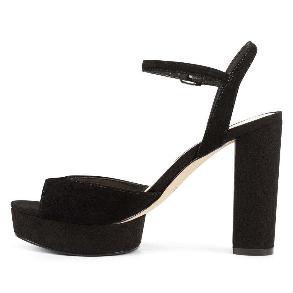 NINE WEST Gail Black Suede Leather Platform Block Heel Pump Ankle Strap Sandal 9 - Picture 11 of 11